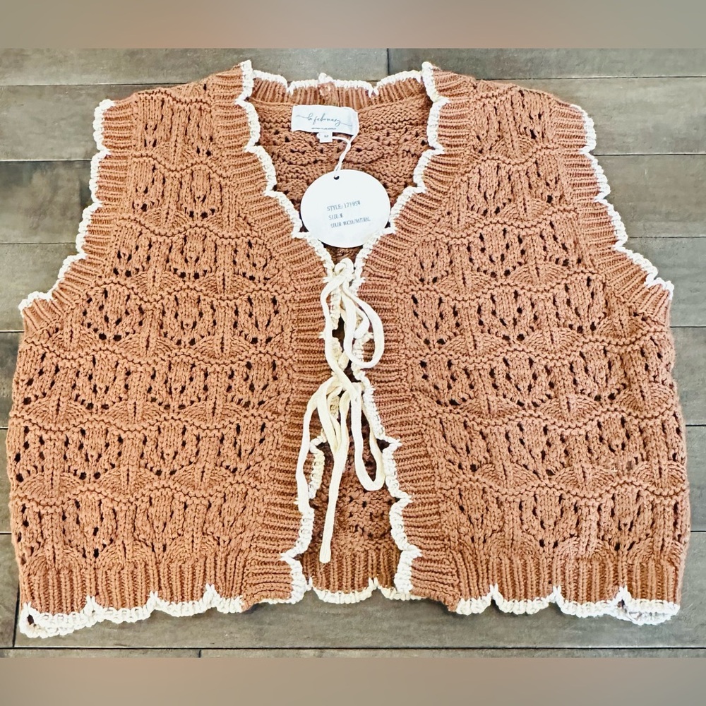 Women's Crochet Knit Vest - Brown